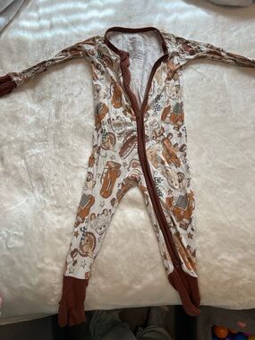 Brown & Cream Kids Printed Zipper Footie Pajamas
